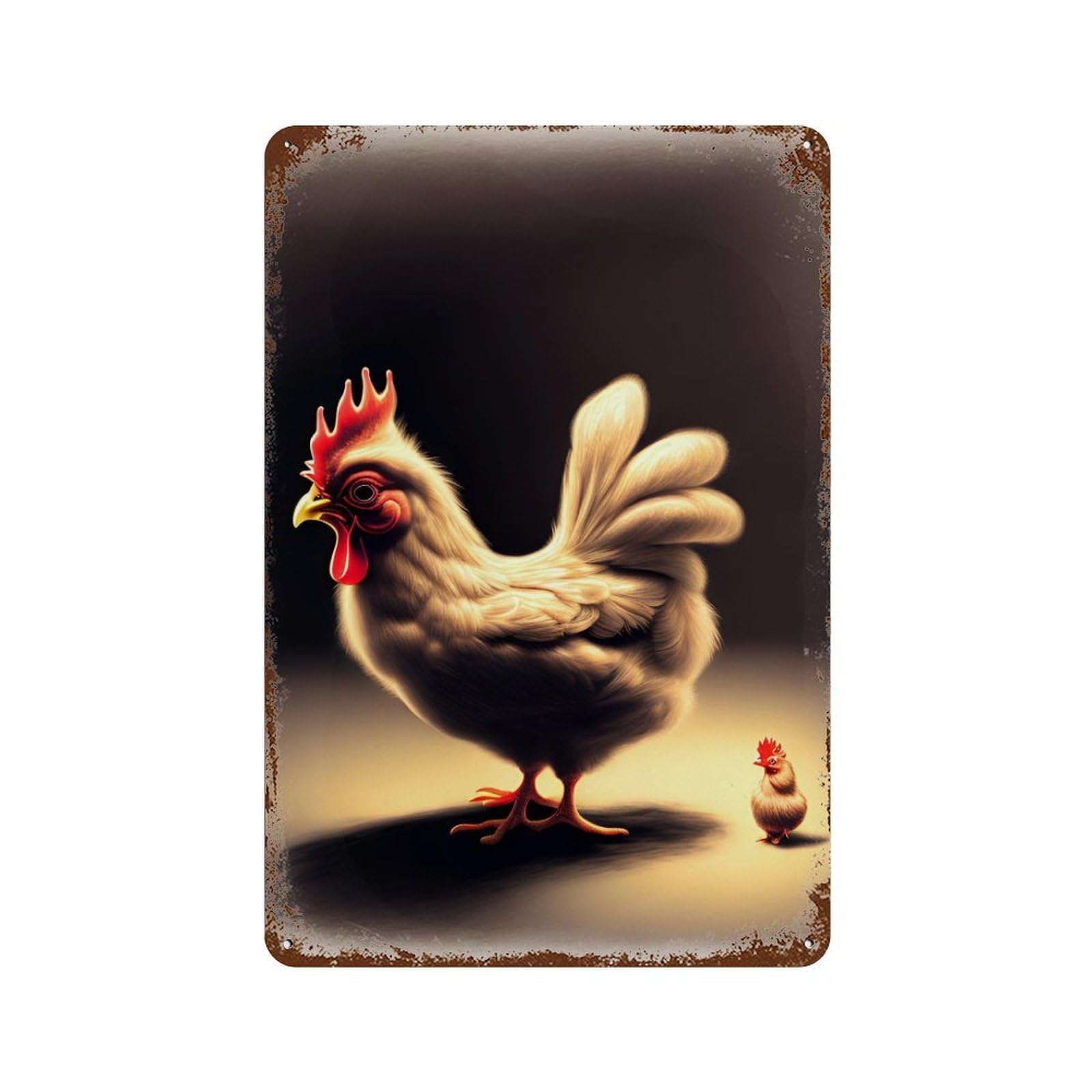Rooster And Chick Farm Friends 11.8"x7.9" Decorative Tin Sign, Retro Wall Decor for Bistro, Counter And Cafe Decor