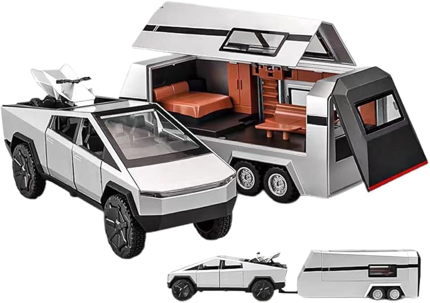 1/32 Cyber Pickup Trailer RV Model Kit,Boys Mars Pickup Toy Truck for Boys Age 4-7,Off-Road Vehicle Alloy,Car Model Diecast Metal Toy,Truck Model Simulation Sound Light,Birthday Gifts (RC)