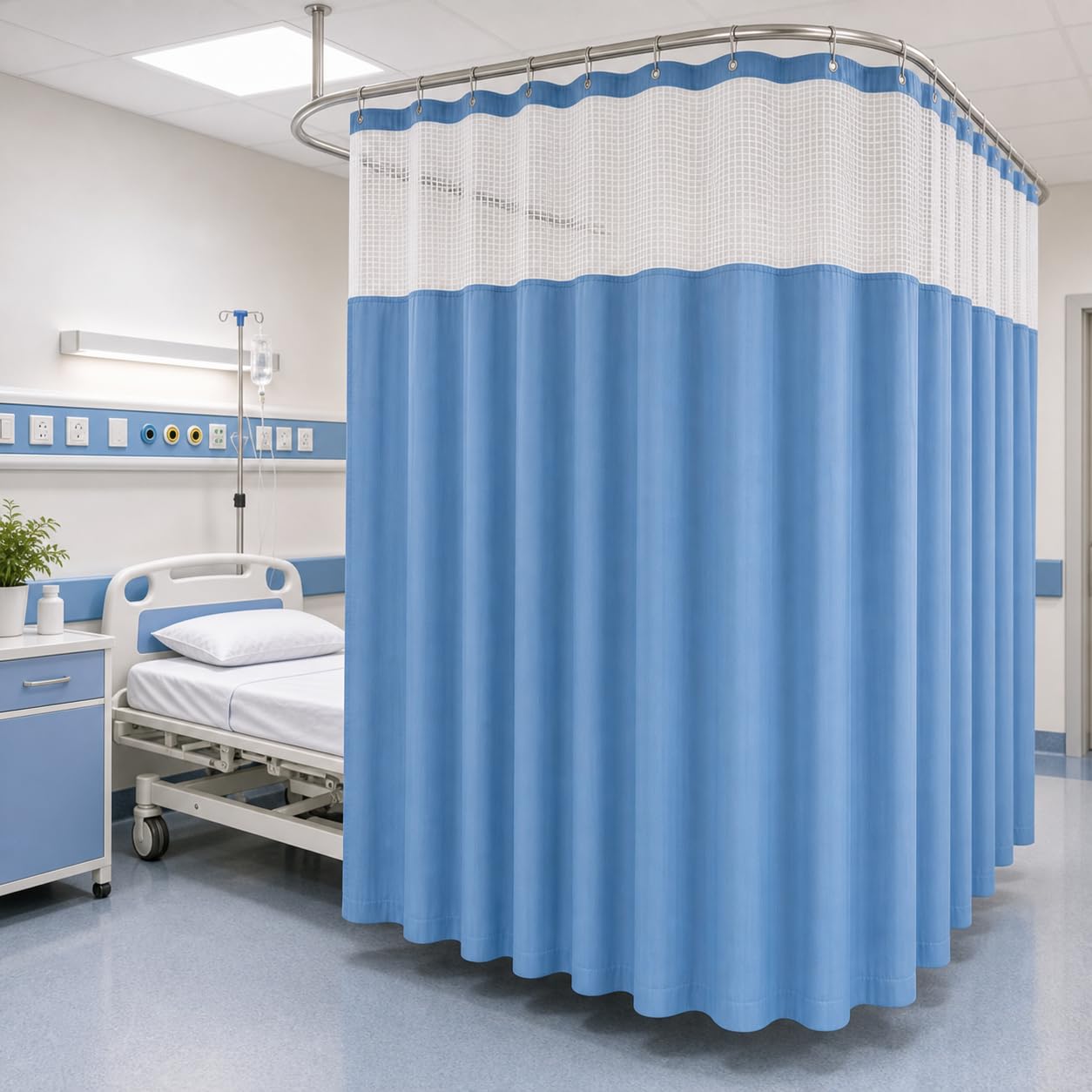 CASA-NEST Hospital Partition Waterprrof Fabric Curtains, Clinic Curtains, Channel Curtains with Waterproof fabirc Net Fabric, Size= 4.5 x 7 FT (Blue)-image-48