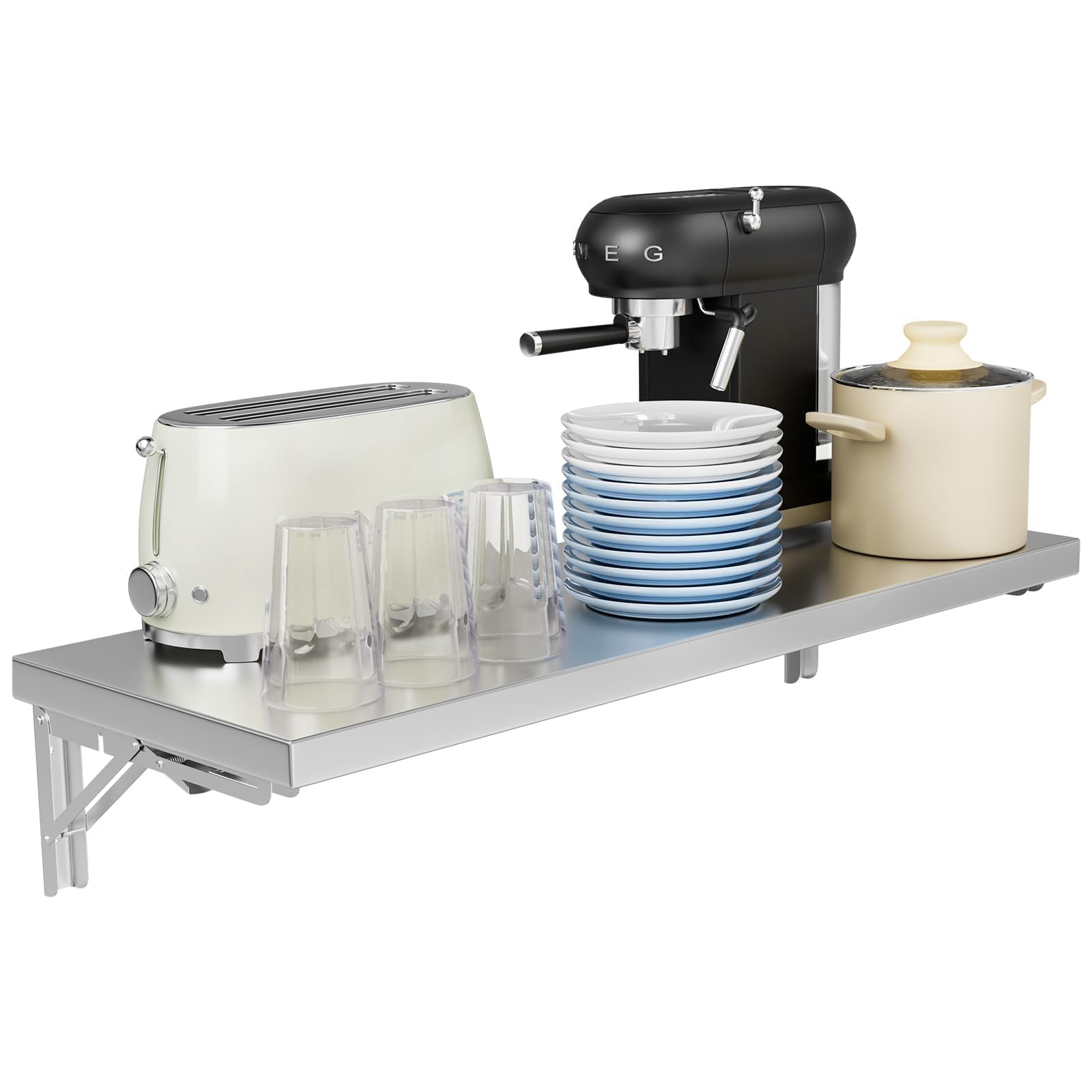 TAIMIKO Mensola pieghevole in acciaio inox (120 cm) -50 kg da parete per cucine commerciali, camion alimentari, finestre di rimorchi, ristoranti, lavanderia e ripostigli