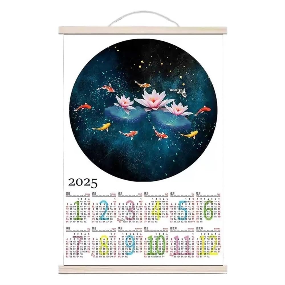 Calendario de Pared Chino 2025 ， Colgando De La Pared Año Nuevo Hoja De Calendario Grande Calendario Colgando Desplazamiento(G,50x75cm)