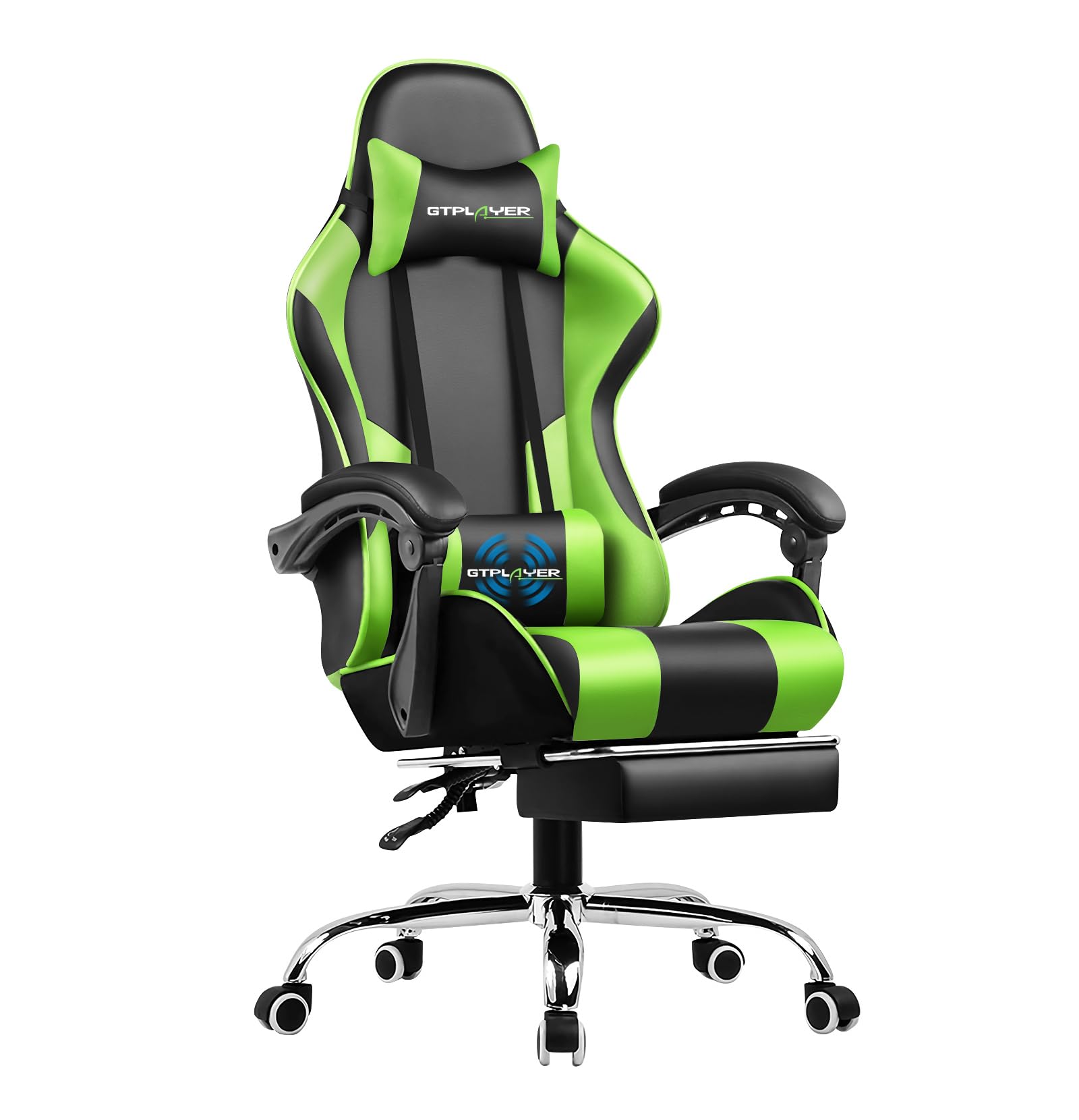 GTPLAYER Gaming Chair, Massage Ergonomic Computer Chair with Footrest, Lumbar Support, Headrest, Height Adjustable Home Office Reclining PC Racing Chairs Green