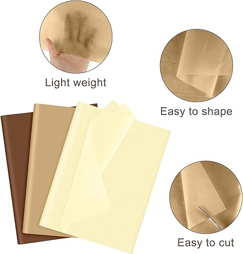 Miniatura 3 de NEBURORA Juego de 60 hojas de papel de seda marrón surtido, papel de envoltura de regalo, marrón retro, 3 colores para cosecha de otoño, vacaciones,