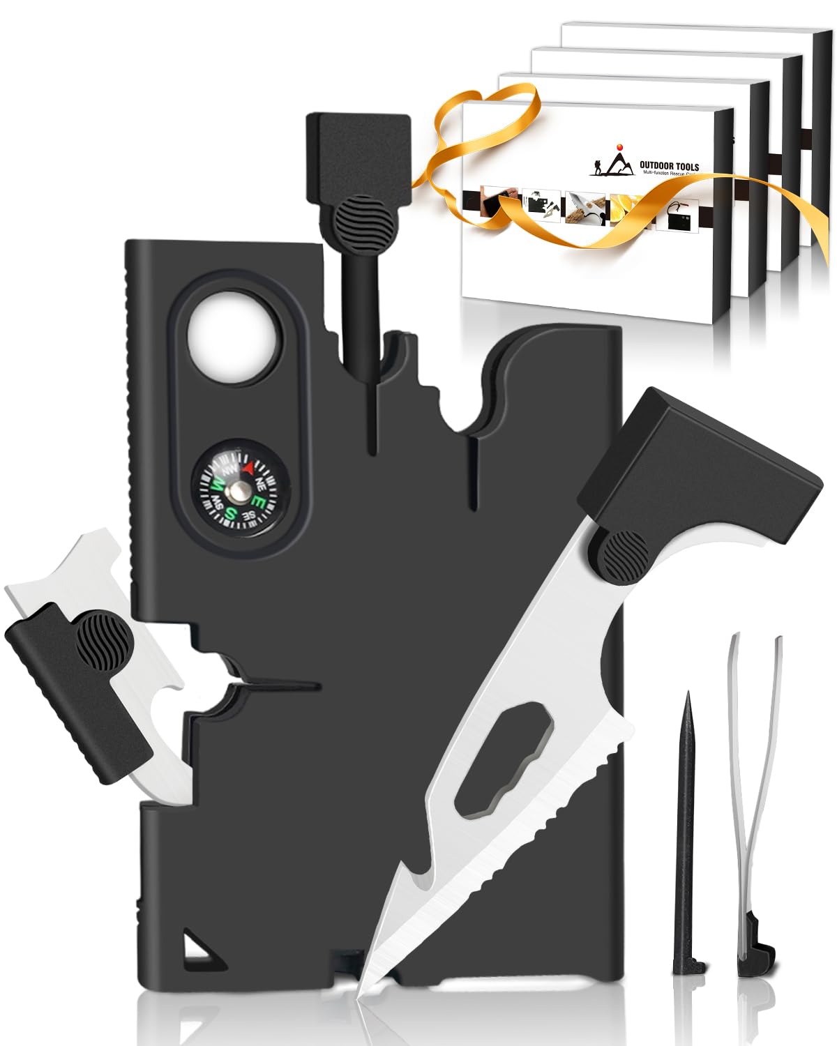 Credit Card Multitool Stocking Stuffers Ideas Bulk 4 Pack: Gifts for Men Adults Christmas Dad Teens Boy Women Birthday Thanksgiving - 18 in 1 Multi-Tool Knife EDC Gadgets Survival Pocket Wallet Tools