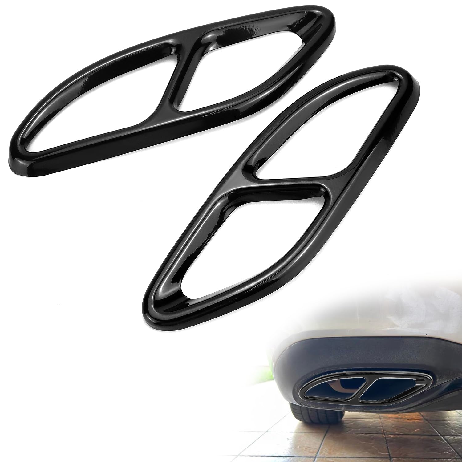 QWORK® 2 Pezzi Copertura del Tubo di Scarico, Copertura Tubo di Scarico in Acciaio Inossidabile, Compatibile con Benz Classe C W205, Classe E W213, Classe B, Classe GLC