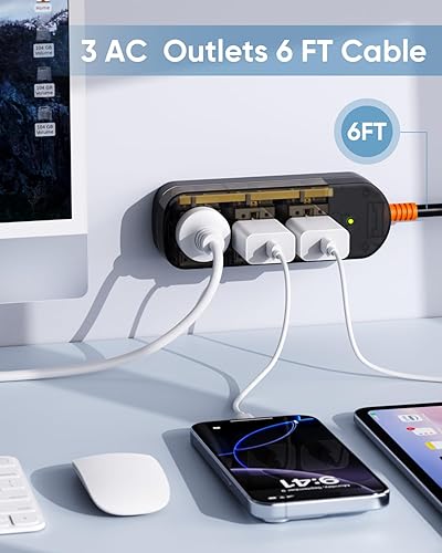 Miniatura 9 de Tira de alimentación IPX6 para exteriores resistente a la intemperie, protector de sobretensiones impermeable con 3 salidas anchas de cable de