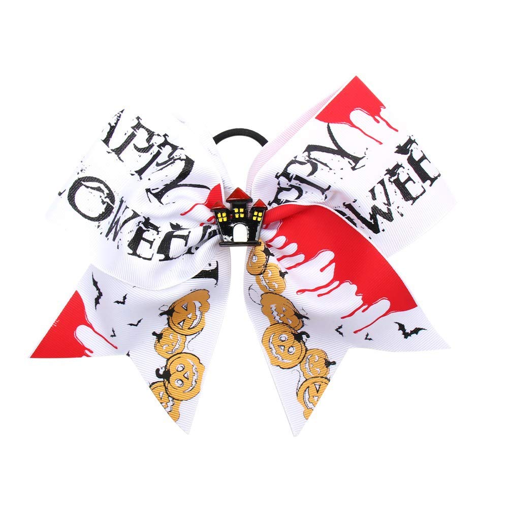 Halloween Boutique Hair Bow Handmade Print Ponytail Holder Hair Tie Grosgrain Pumpkin Hair Bowknot for Kids Girls Women Halloween Party Supplies