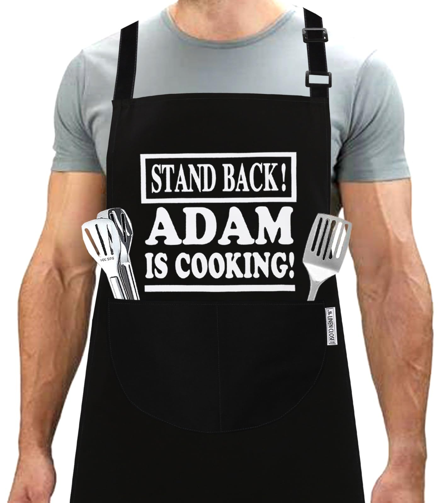 LINEN CLOSET® Bbq Aprons for Men Funny Chef Cooking Aprons Kitchen Grilling Gifts for Men Father Dad Son Husband with Pockets- Adam Cooking Apron