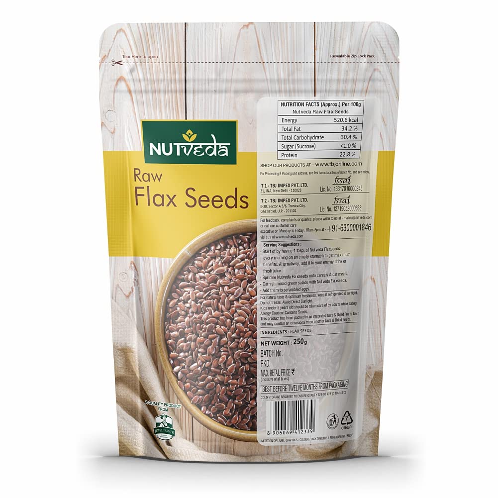 NUTVEDA Premium Raw Flaxseeds | Alsi Seeds | Alsi k Beej 250 gm with High Nutrients, Antioxidants, Vitamins & Minerals 100% Vegan | Preservative Free - Image 2 thumbnail