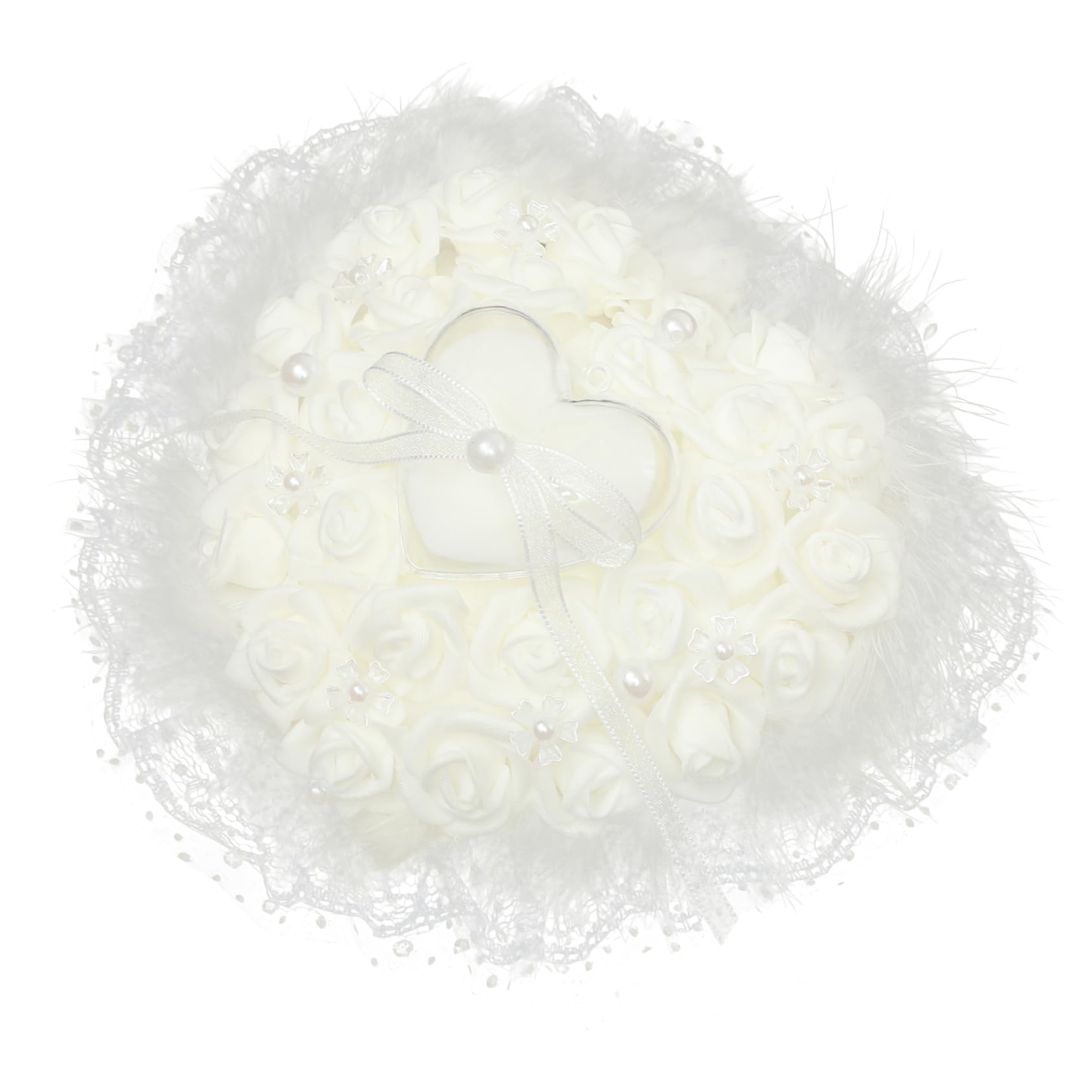 OKUMEYR Elegant Heart-Shaped Lace Pillow for Wedding Ceremonies Engagement Holder Romantic Flower Girl Accessory for Special Occasions