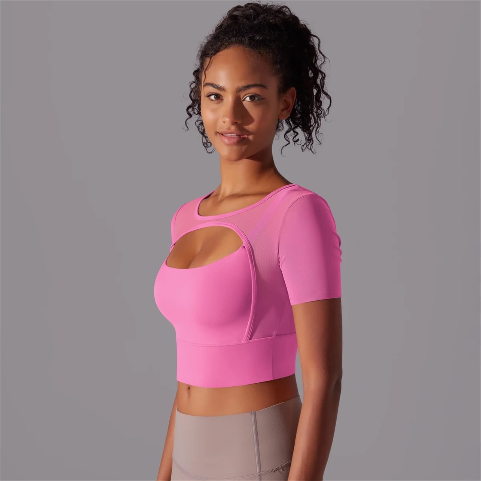 Yoga Shirt Solid Color Yoga Short Sleeve Sexy Double Layer Tank Top Spliced Mesh Clothing Top Fitness Running Sports Bra Women