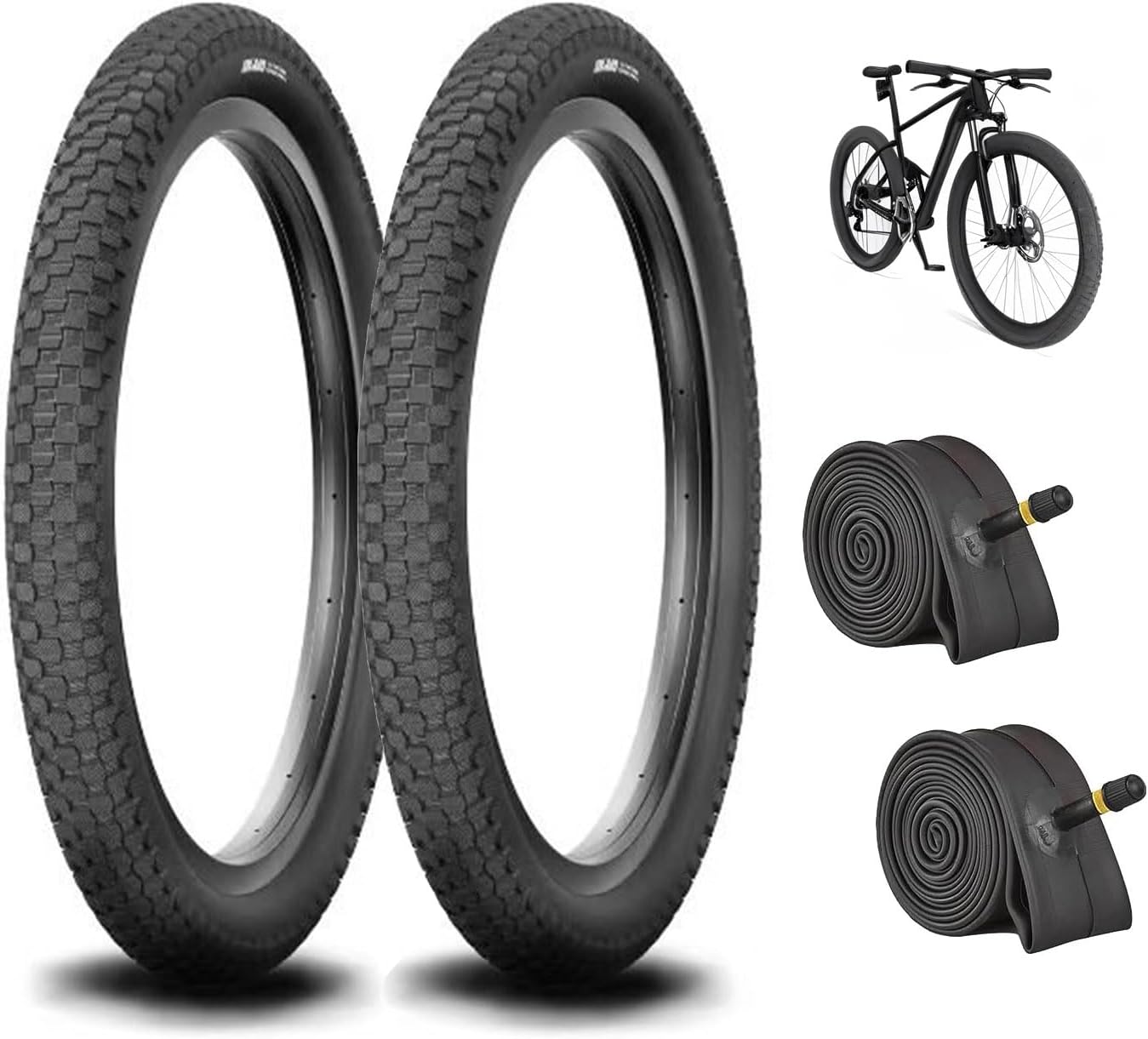Bike Tires and Tubes Set, 2 Pcs Mountain Bike Tires 20"x1.95"/2.12”, 26"x2.3" with 2 Pcs Bicycle Tubes, Beach Cruiser Replacement Tires with American Valve, Anti-Puncture Bike Tires