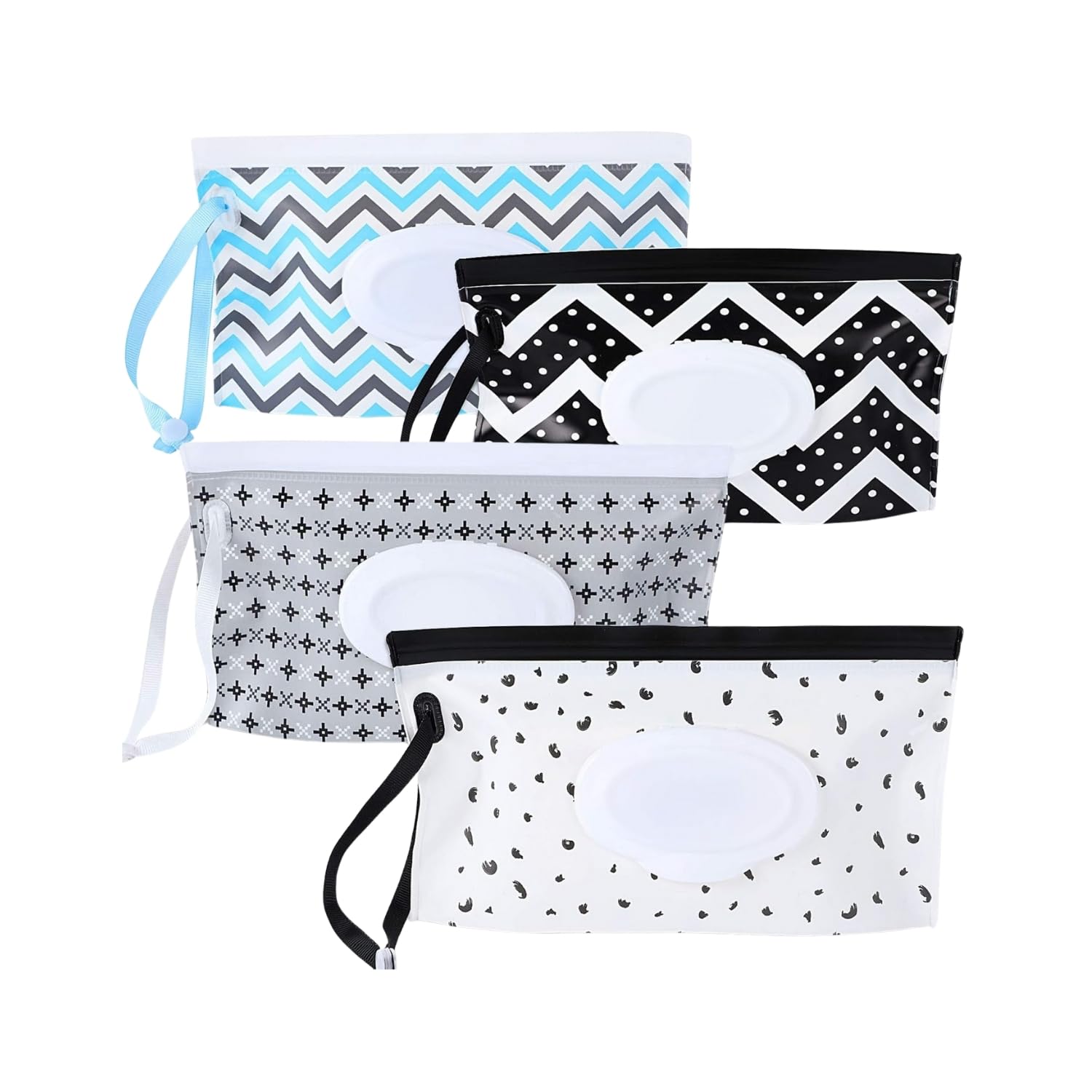4Pcs Wet Wipes Pouches for Baby Travel | Reusable Wet Wipes Dispenser with Flip-up Zip-lock | Portable Wipe Holder for Wet,Tissues (Black Wave, Feather, Blue Wave & Grey Pattern)-image-36