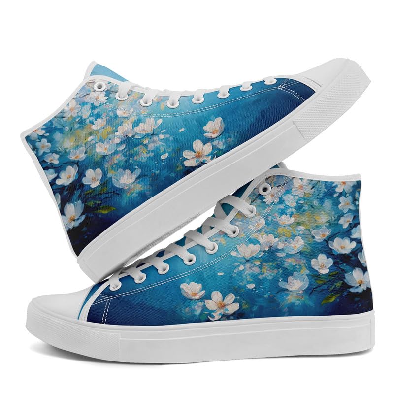 Unisex Fashion High Top Canvas Sneakers Lace-Up Floral Casual Shoes Breathable Walking Tennis Shoes Spring Summer Wear4