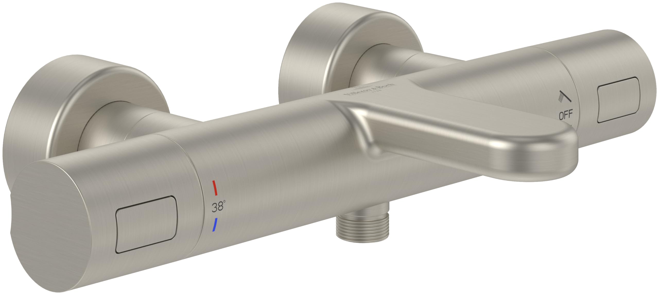 Villeroy & Boch Uniwersalny termostat wannowy Taps & Fittings armatura wannowa z ochroną przed oparzeniem i blokadą bezpieczeństwa przy 38°, bateria mieszakowa wanna natynkowa, okrągła, szczotkowana