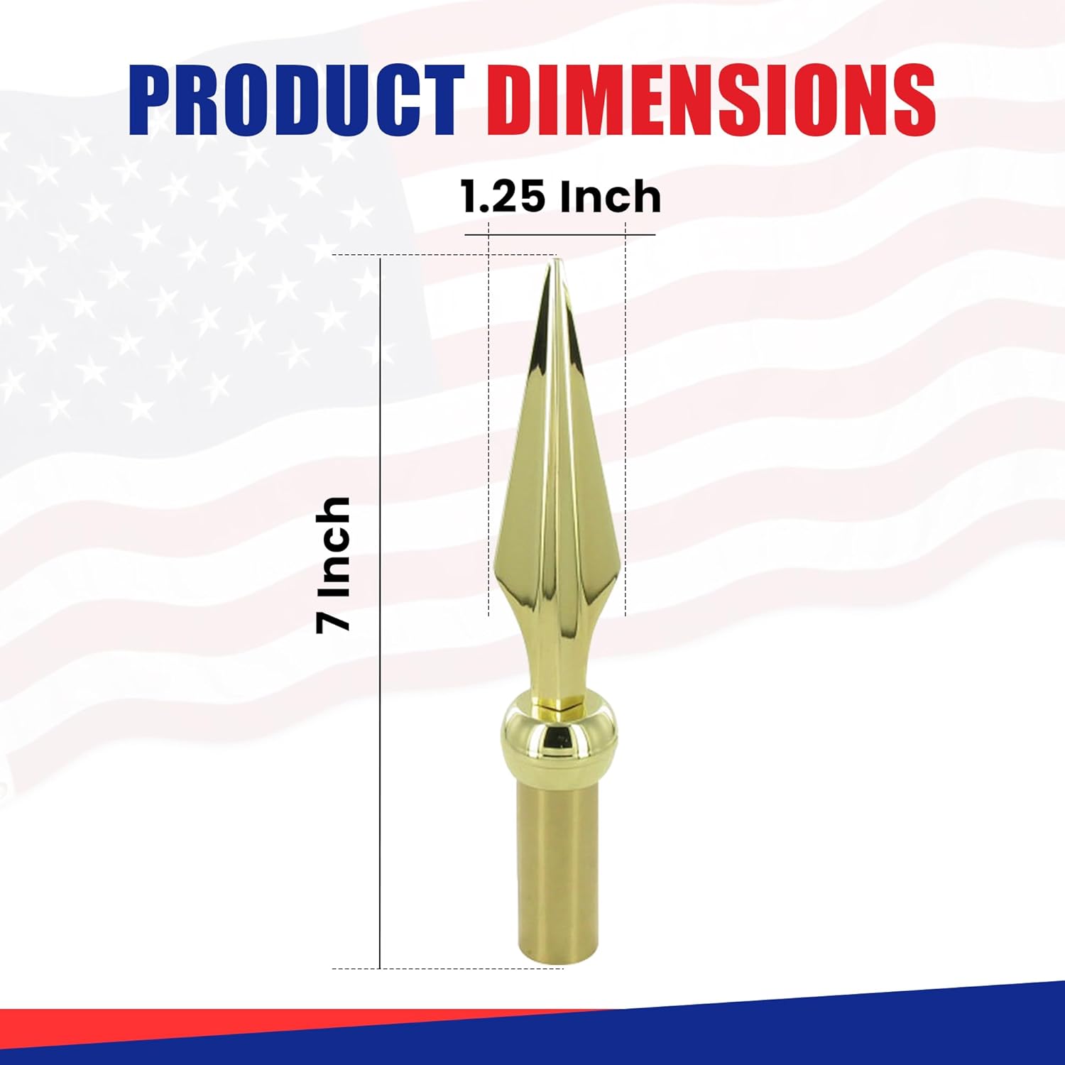 Flat Metal Spear - Gold | Indoor Flagpole Topper | Gold Finished Brass Ferrule | 7" High by 1.75" Wide | Fits 1.25" Pole with a 7/8" Tapered End | Suitable for Indoor Home - Image 3