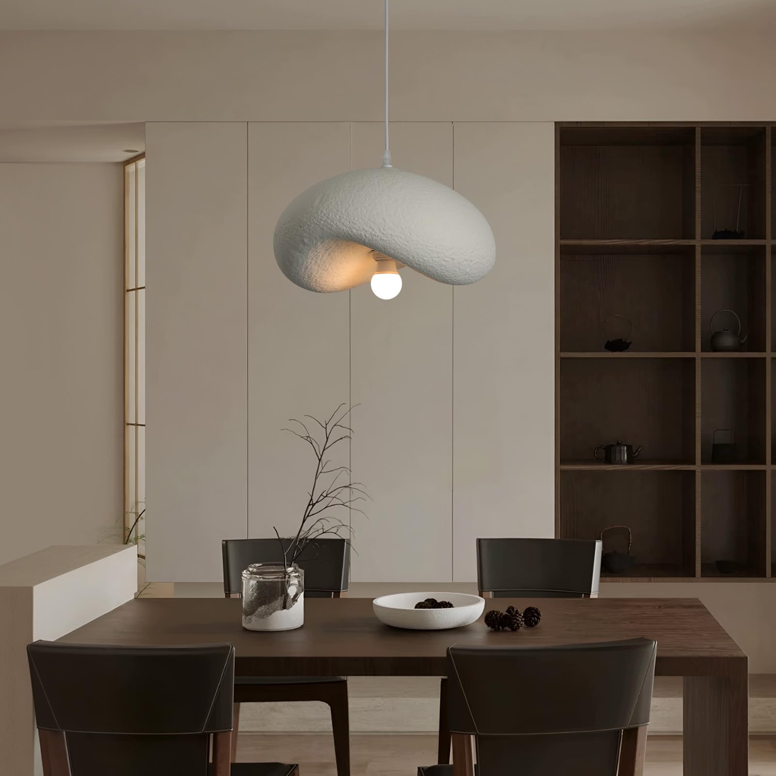 Moderner Kronleuchter im Wolkenstil, japanischer Kronleuchter im Wabi-Sabi-Stil, E27-Lampenschirme in Hutform für Deckenleuchten, 40 cm weiße Pendelleuchte für Esszimmer, Kücheninsel, Schlafzimmer