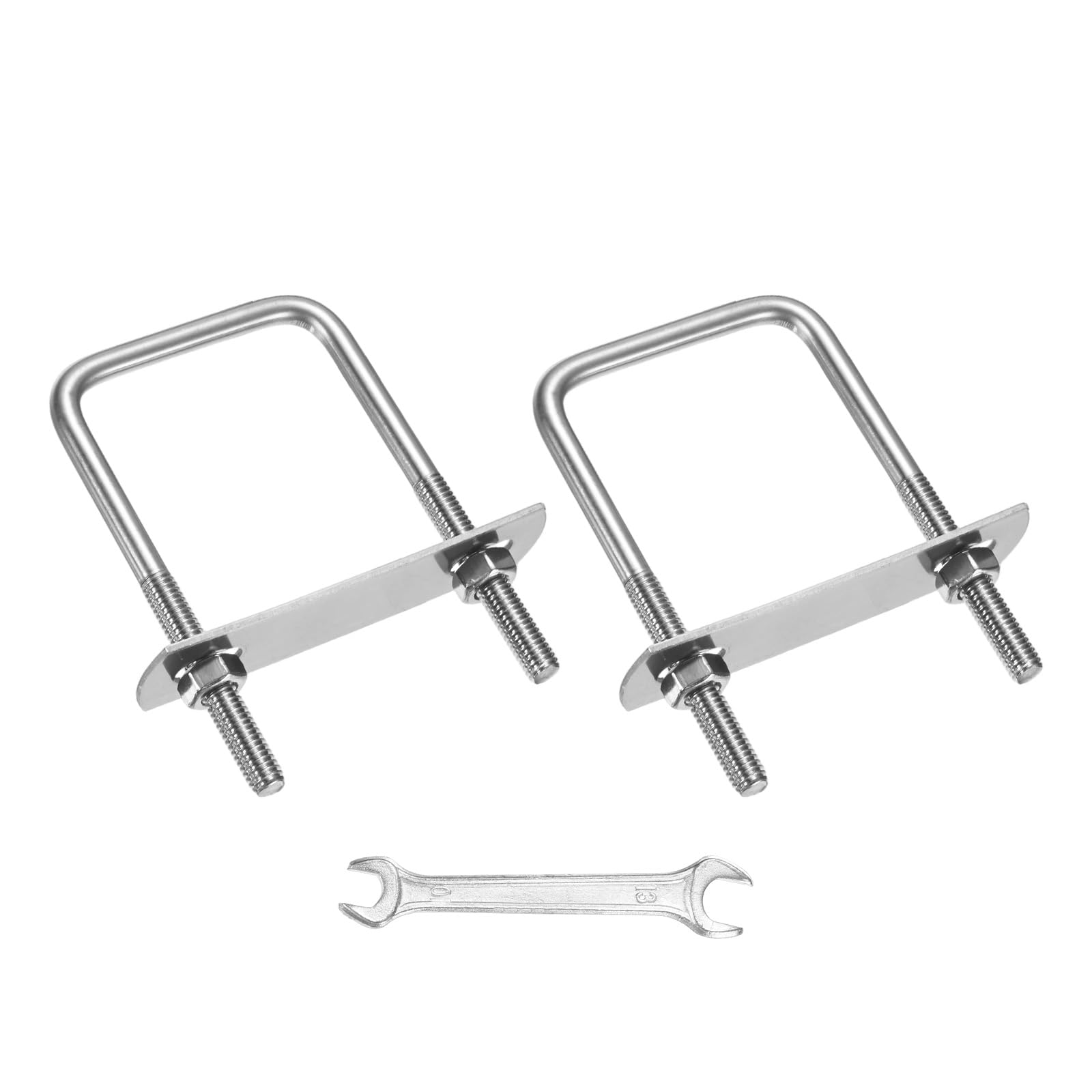 M METERXITY Square U-Bolts Kit (M6x45x80mm, Silver) 2Set Square U Shaped Bolts 304 Stainless Steel with Frame Plates & Nuts & Washers & Wrench, Apply to Ski/Board/Sailboat/Trailer