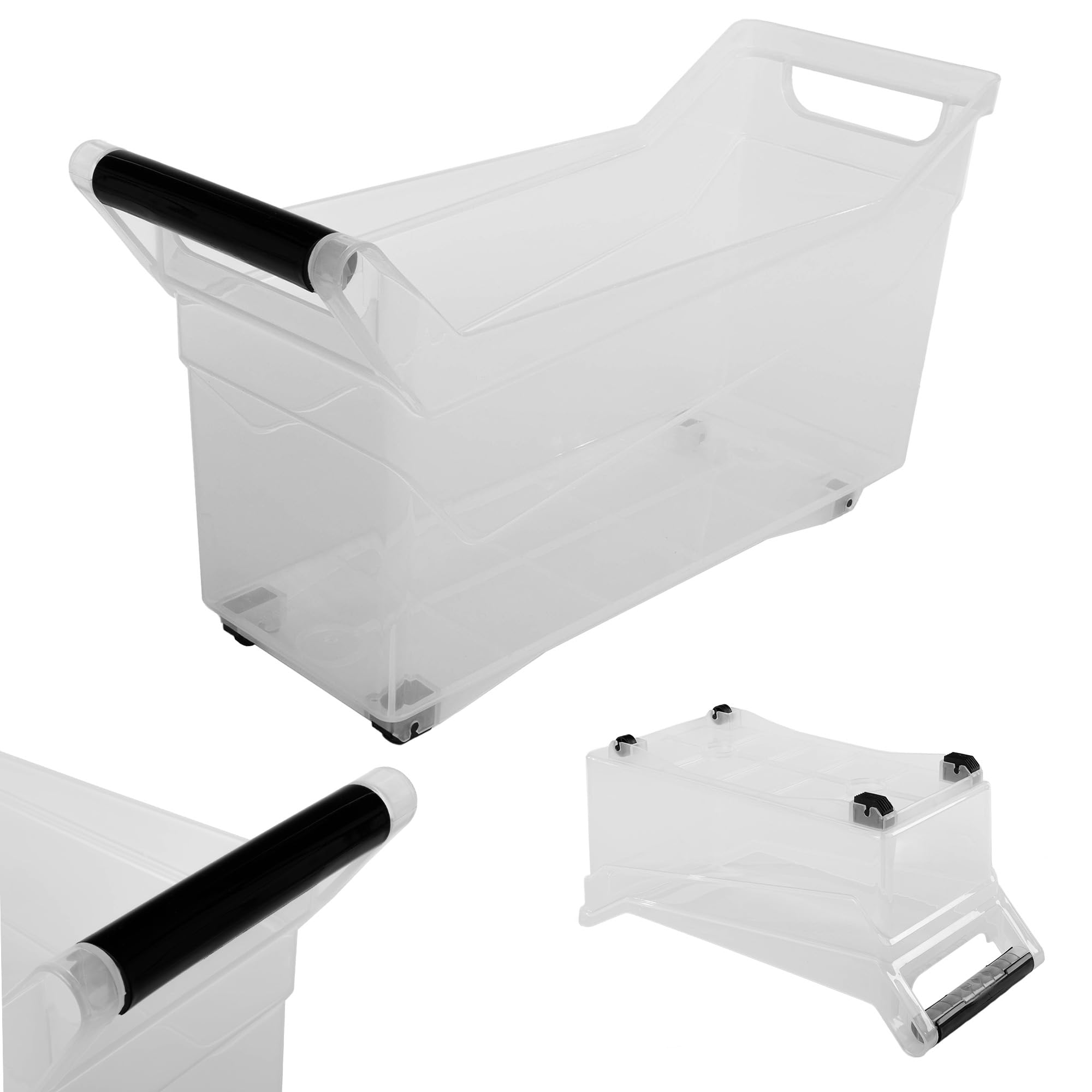 KADAX Scatola Portaoggetti Con Ruote, Contenitore in Plastica Con Maniglie, Trasparente (17 L)