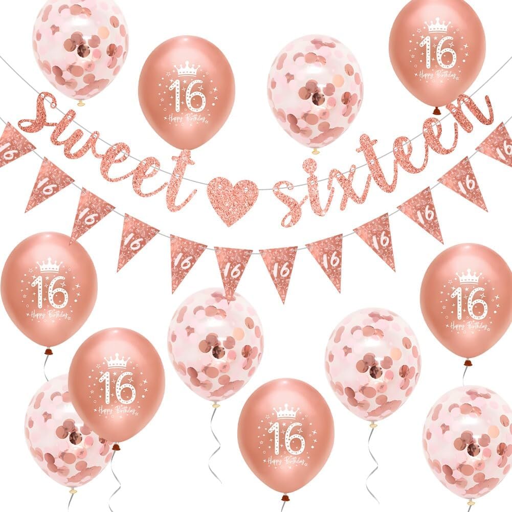 16th Birthday Decorations Rose Gold Sweet Sixteen Banner Kit Women 16th Birthday Party Decorations by Wonsta