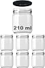 Afracam 10-1000 ml Different Sizes Jar Between 10-1000 cc Canned Glass Jar with Metal Lid 6 Pieces Transparent, 210 cc