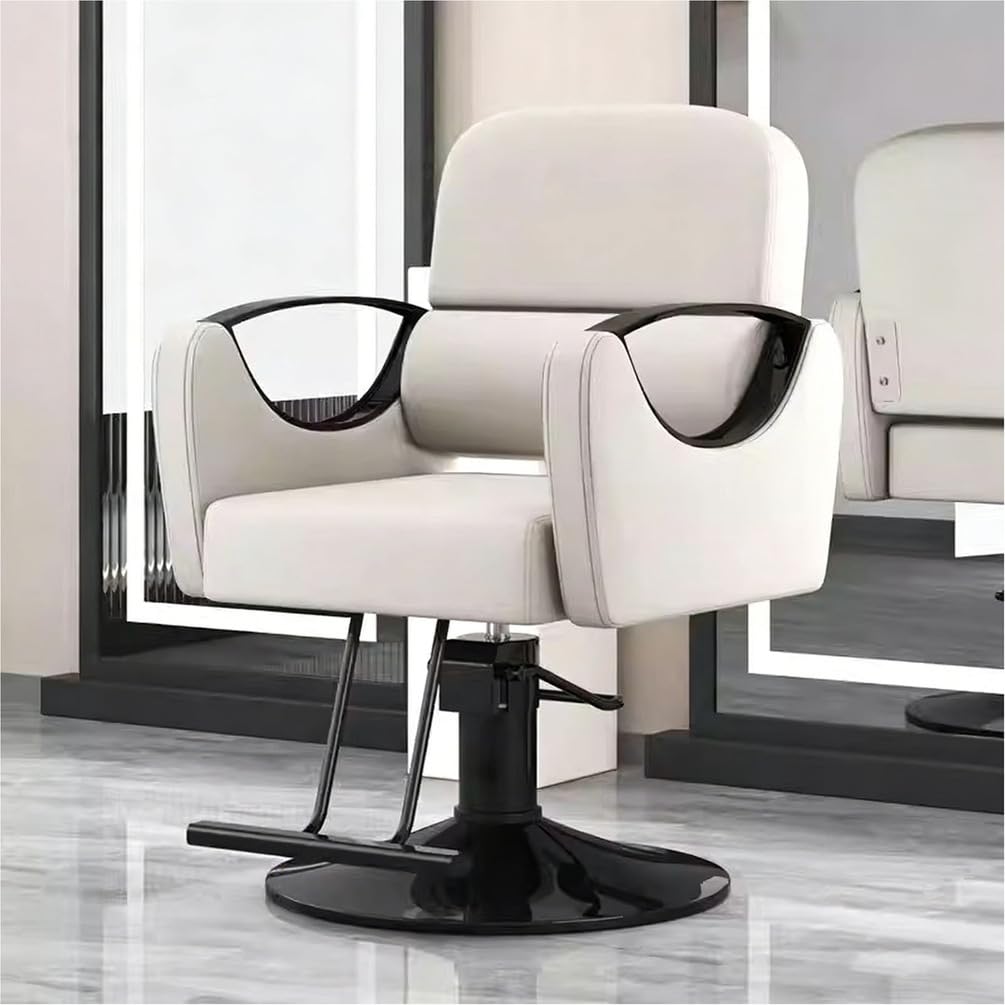 ZTGL Sillón Profesional de Peluquería, Giratorio 360° con Reposapiés, Bomba Hidráulica, PU Cuero y Base Metálica Resistente para Salones de Belleza, SPA Y Estudios de Tatuajes,Beige,Gold Base