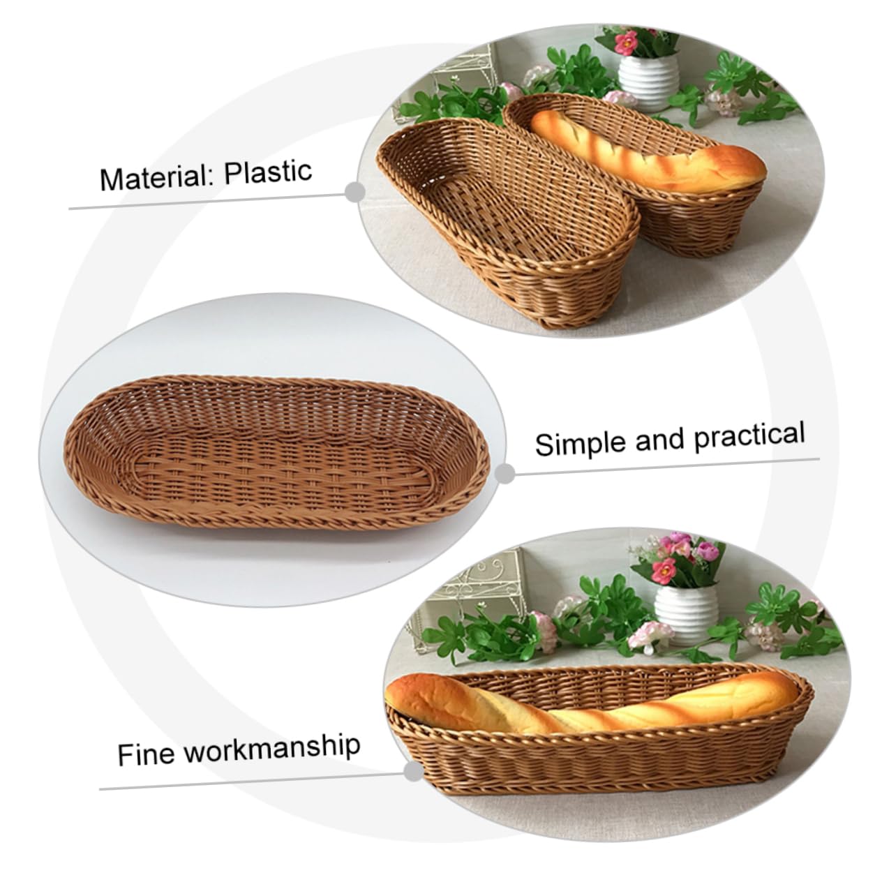 Unomor 2pcs Bread Basket Storage Baskets Veggie Tray Food Tray Fruit Serving Tray Dried Fruit and Nuts Basket Woven Serving Basket Dried Fruit Tray Kitchen Gadget Plastic re-usable