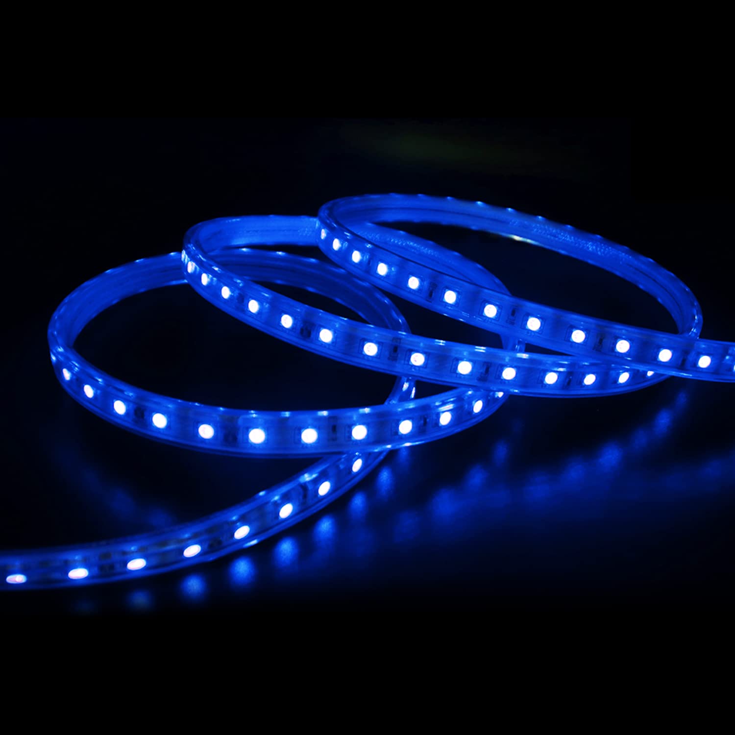 Taśma LED, 220 V, AC 5050, IP68, wodoszczelna, bardzo jasna, potrójny chip, opaska na czoło, niebieska, 15 m