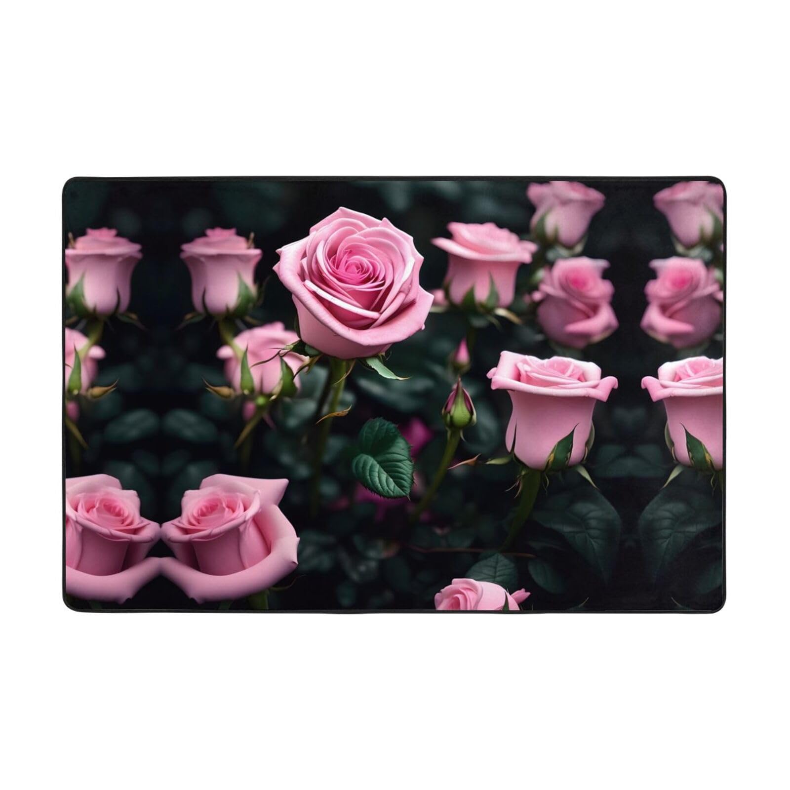 Tapis super doux motif rose lavable et antidérapant pour chambre