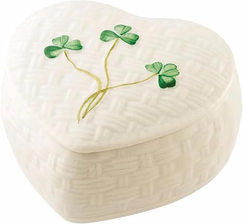 Belleek Kylemore - Caja pequeña para baratijas, almacenamiento decorativo hecho a mano, decoración irlandesa de trébol de porcelana, 3.3 x 4.4