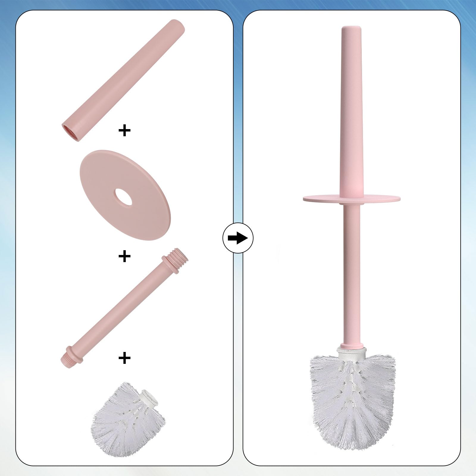Topsky 2-Pack Closed Toilet Brush Compact Toilet Brush and Holder Plastic Round Barrel Loo Brush with Replacement Toilet Brush Head (Pink) - Image 4