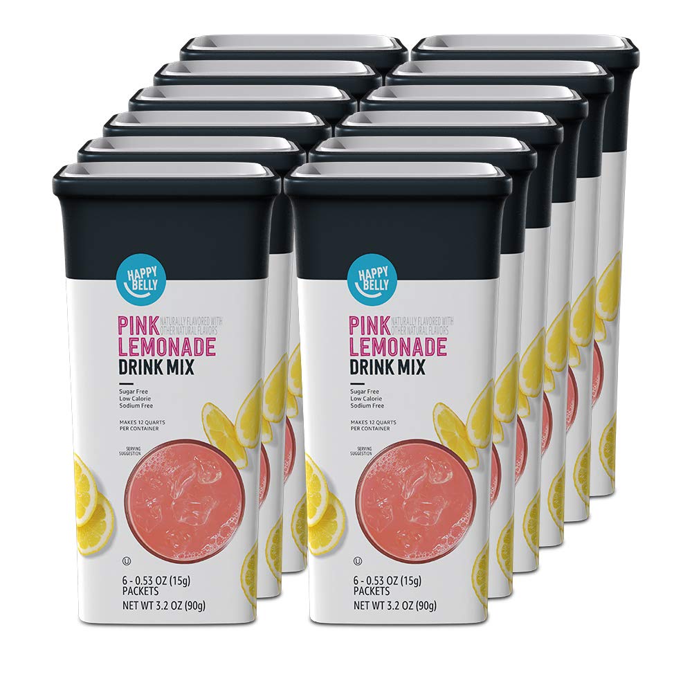 Amazon Brand - Happy Belly Drink Mix Singles, Pink Lemonade, 0.53 Oz, 72 Count (12 Packs of 6) (Previously Solimo)