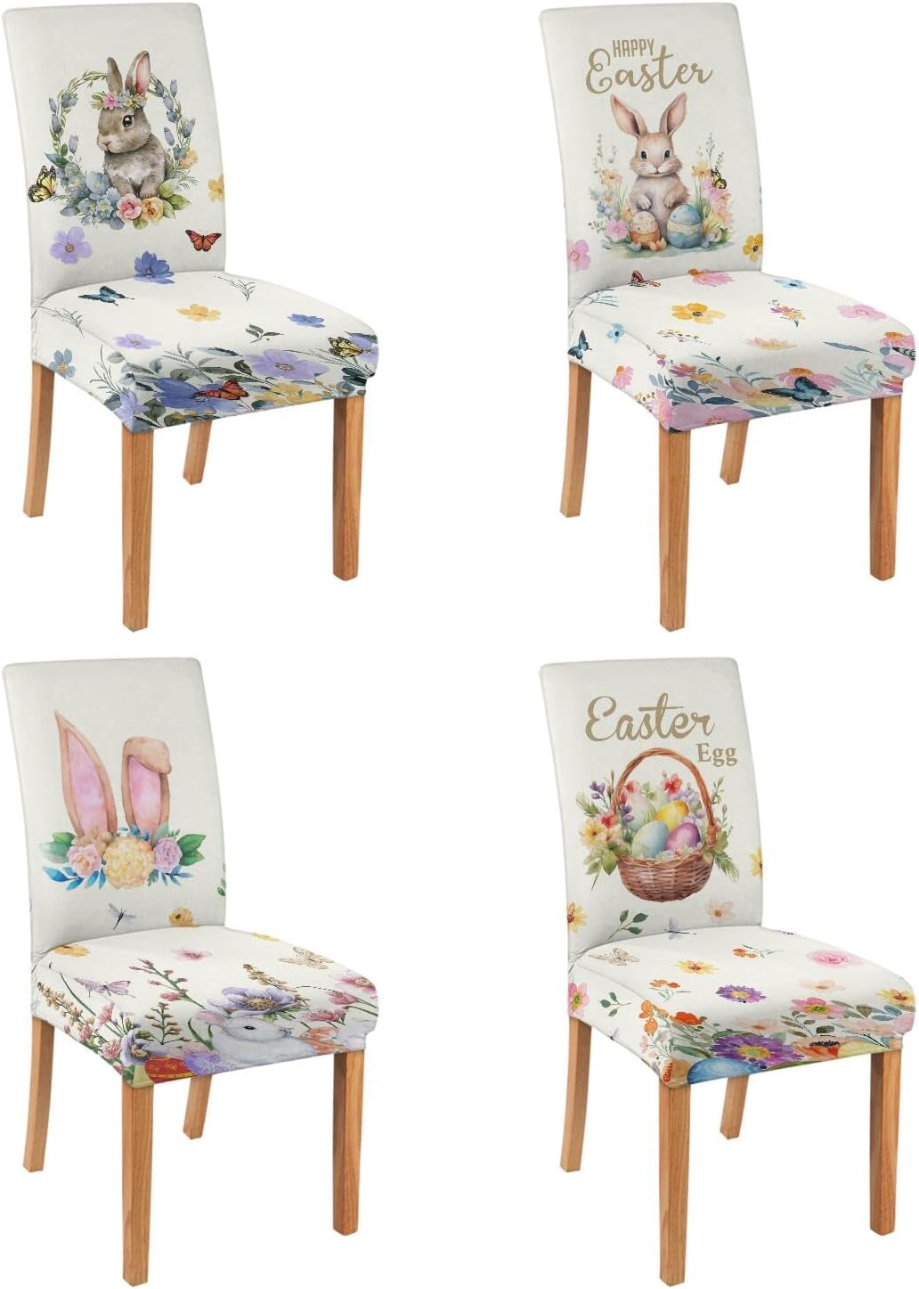 Easter Chair Covers Set of 4, Easter Decorations Stretch Removable Washable Dining Room Chair Protector Slipcovers for Easter Decor Holiday Party Kitchen Home Decorations (Easter 1, 4 PCS)