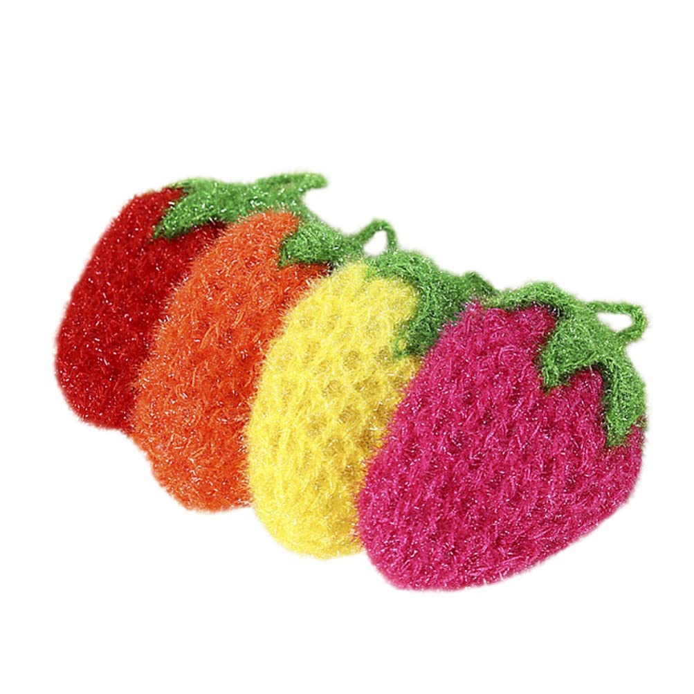 TOPBATHY 4pcs Dish Scrubber Strawberry Shaped Dish Rag Cloth Washcloth Duster Cloth Towel for Kitchen Washing Dishes Cleaning