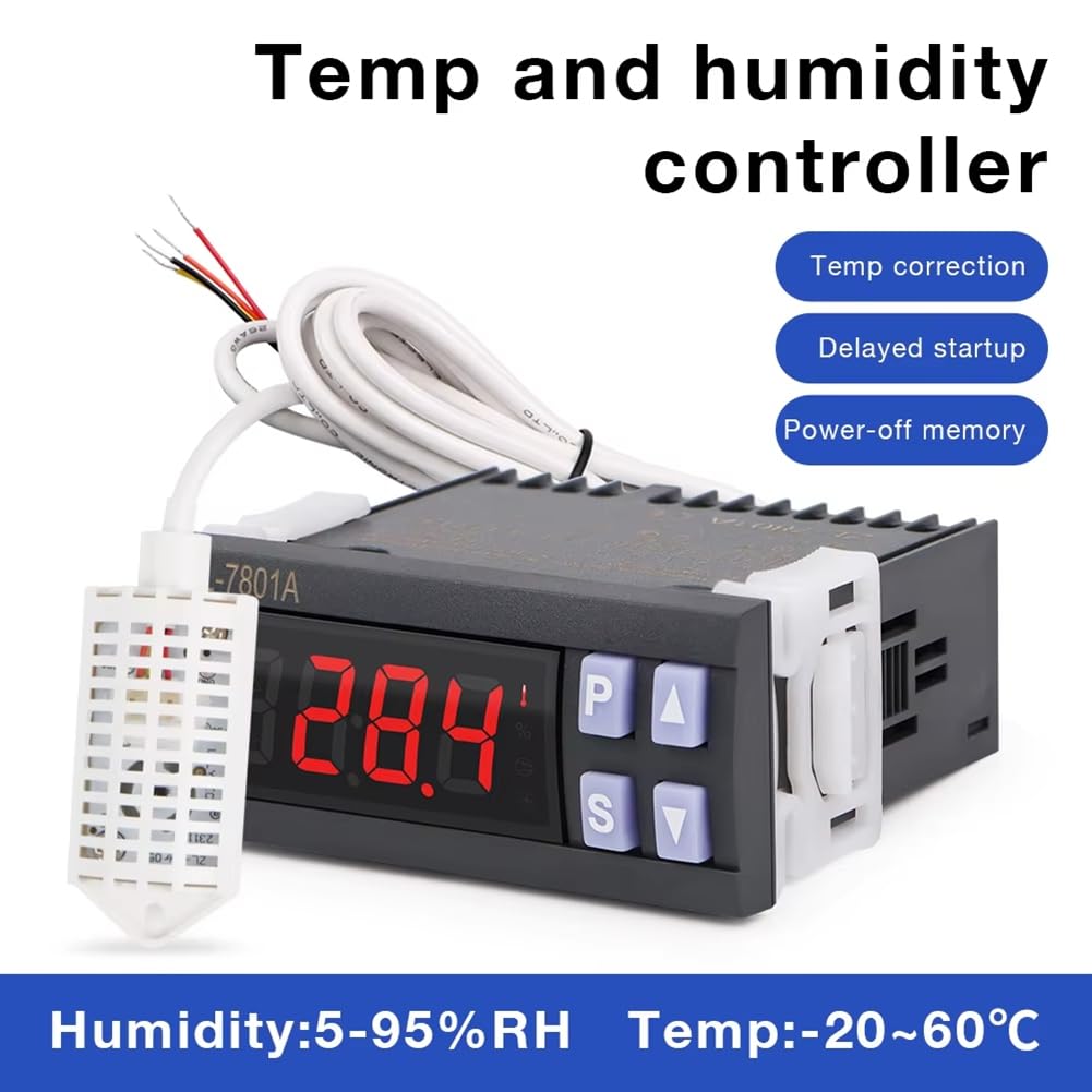 Controlador de Temperatura y Humedad para Incubación 7801A, Termostato Digital, Control de Humedad, Sensor de Temperatura, Control de Incubadora.