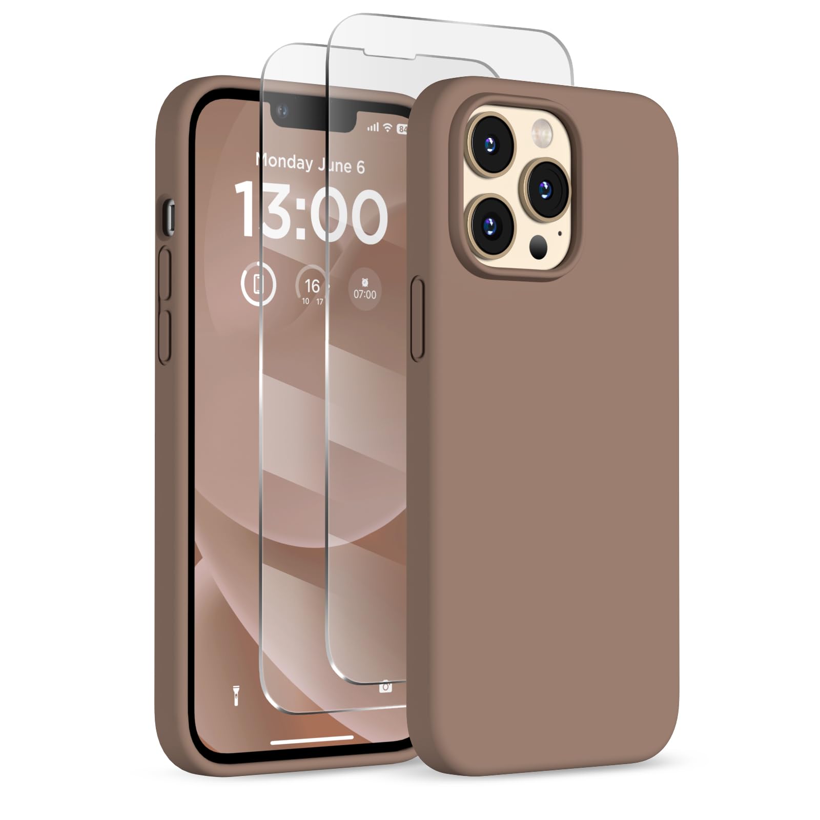 COFFKER Designed for iPhone 13 Pro Case, Liquid Silicone Case with [2X Screen Protectors], [Military Shockproof Protection] Slim Thin Phone Case with