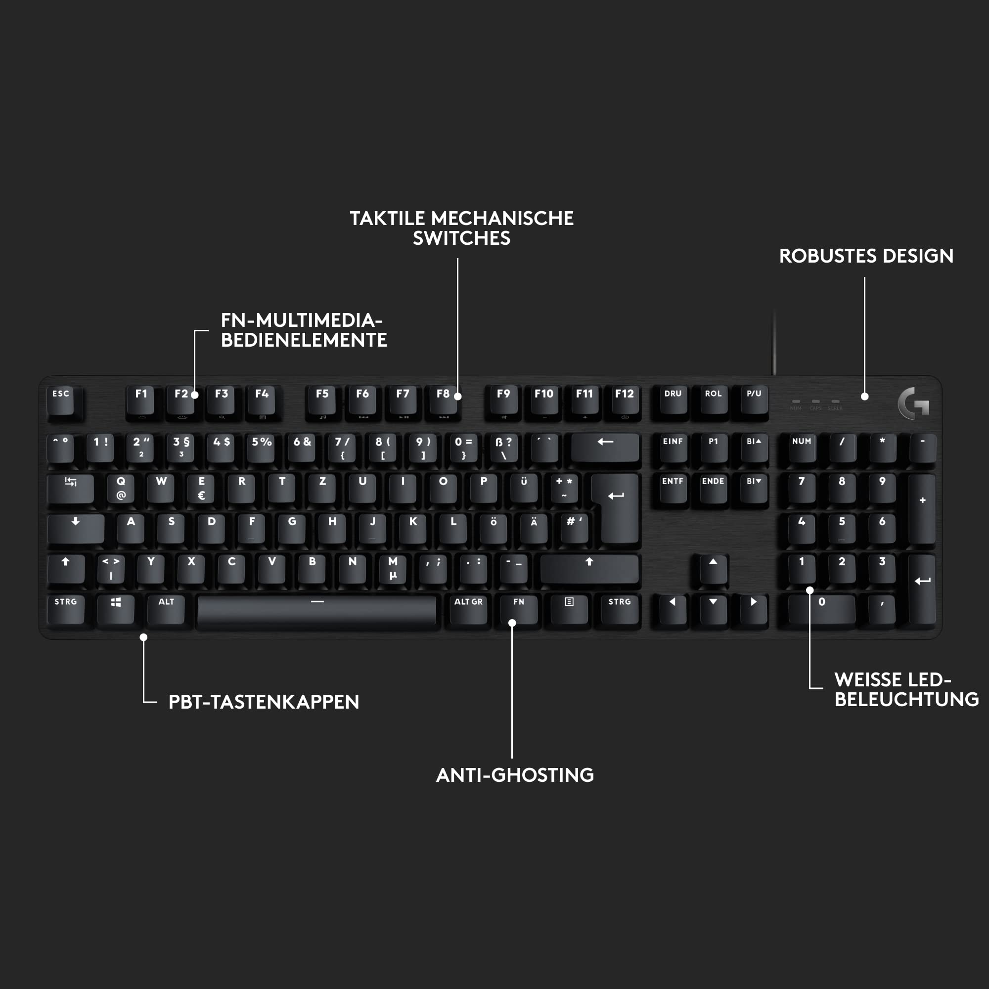 Logitech G413 SE Mechanische Gaming-Tastatur, taktile Schalter, Anti-Ghosting, Deutsches QWERTZ-Layout, Schwarz
