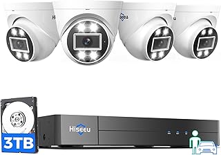 [3TB HDD+Spotlight Alarm] Hiseeu 8MP 4K PoE Security Camera System,PoE Camera System 16CH Expandable,4Pcs 5MP Indoor Outdoor Dome Security Cameras,Human/Vehicle Detect,Playback,2-Way Audio,24/7 Record