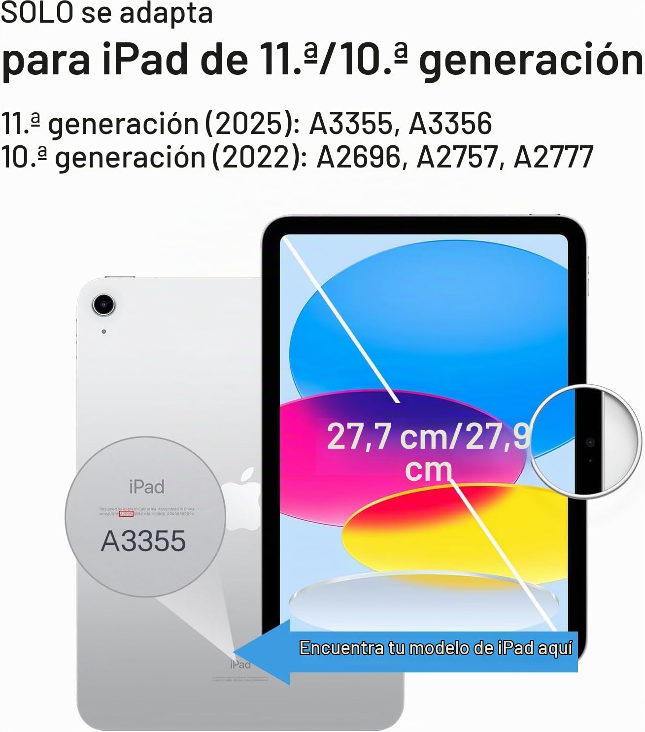 Funda con Teclado para iPad (A16) 11ª Generación 2025 11 Pulgadas/iPad 10ª Generación 2022 10,9 Pulgadas, con Ratón, Español Ñ Teclado Desmontable Bluetooth con Portalápices,Negro