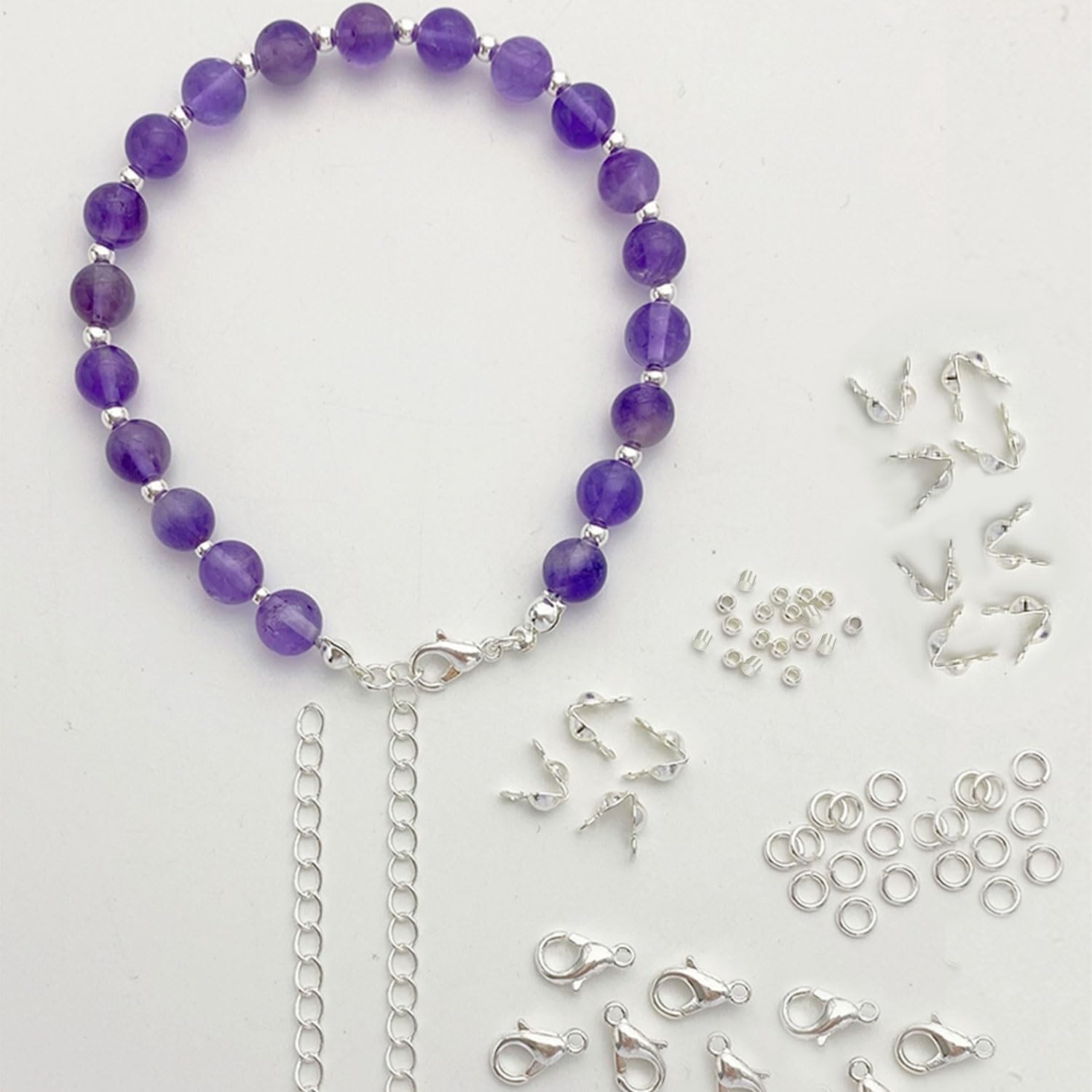 1200 Pcs Jewelry Making Accessories Set with 100 Pieces Lobster Claw Clasp 300 Pieces Bead Tips Knot Covers 400 Pieces Crimp Tube Beads and 400 Pcs Open Jump Ring Connectors for DIY Jewelry (Silver) - Image 5