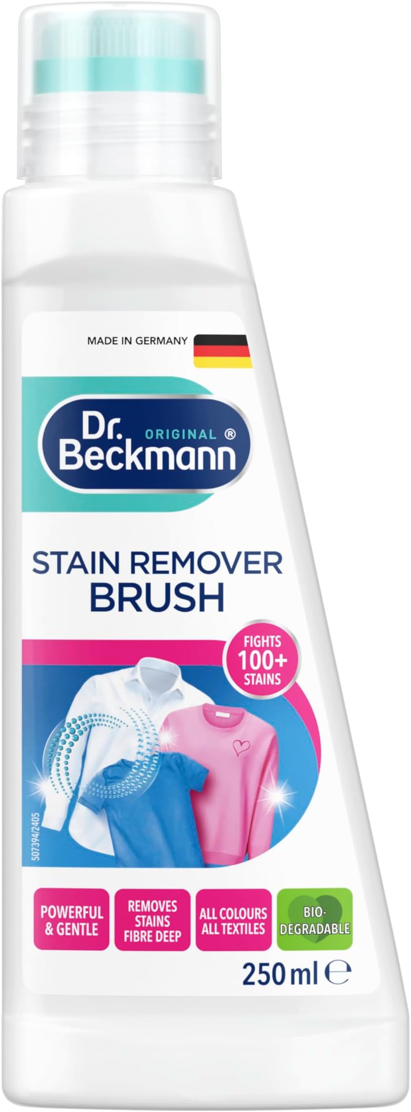 Dr. Beckmann Pre Wash Stain Remover Brush, 250ml | Tough Stain Remover Liquid for Clothes | Removes Oil, Grease, Food & Makeup Stains | Safe for Colours & Fabrics
