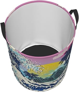 Retro Great Waves and Palms Laundry Basket Waterproof Oxford Cloth Organizer Basket Collapsible Clothes Hamper with Handle Toy Gift Bin Baskets
