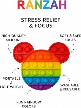 Mouse Cartoon Fidget Toy |Push Pop Bubble Sensory Poppet Toys For Kids And Adults| Rainbow Popper Pop Up Toys For Fun|Autism Special Needs Silicone Stress Reliever Fidget Toys (Mouse)