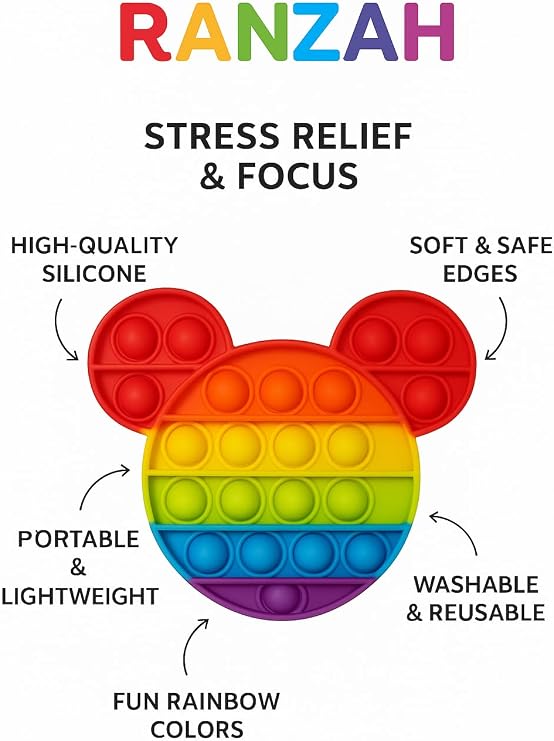 Mouse Cartoon Fidget Toy |Push Pop Bubble Sensory Poppet Toys For Kids And Adults| Rainbow Popper Pop Up Toys For Fun|Autism Special Needs Silicone Stress Reliever Fidget Toys (Mouse)