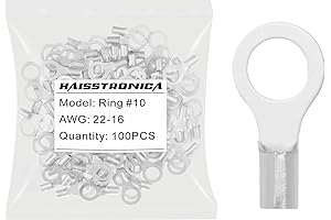 #10 Ring Terminals,AWG 22-16 Non Insulated Wire Connectors