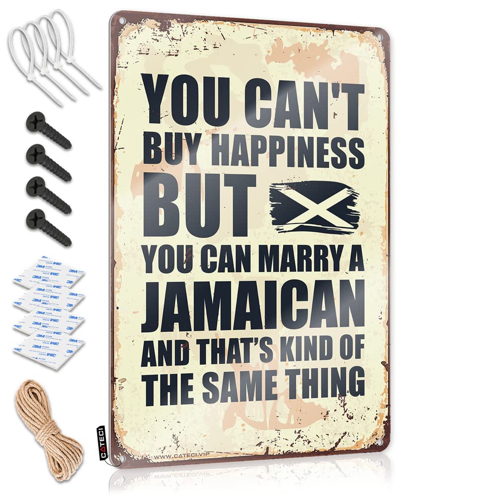 HELIOFORGE Man Cave Funny Signs You Can'T Buy Happiness But Can Marry A Jamaican Sign Beer Signs For Bar Funny Vintage Signs(20X30CM)