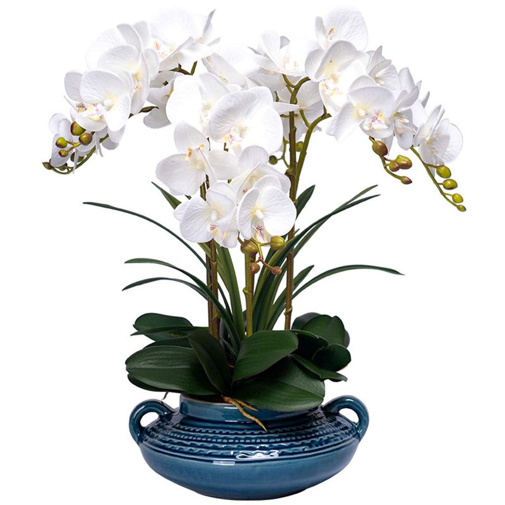 Sztuczny Kwiat Sztuczne Kwiaty Storczyków Phalaenopsis Sztuczne Kwiaty Storczyków Z Ceramicznym Wazonem Doniczkowym Sztuczny Motyl Zestaw Storczyków Dekoracja Wystrój Dom,White-A