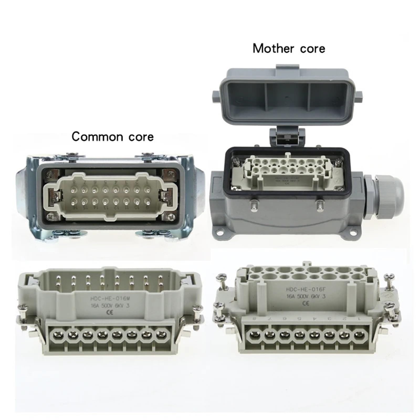 Connecteur rectangulaire robuste HDC-HE-016, 16 broches, prise d'aviation industrielle, 500V, 16a, 1 pièce(16 core top line)