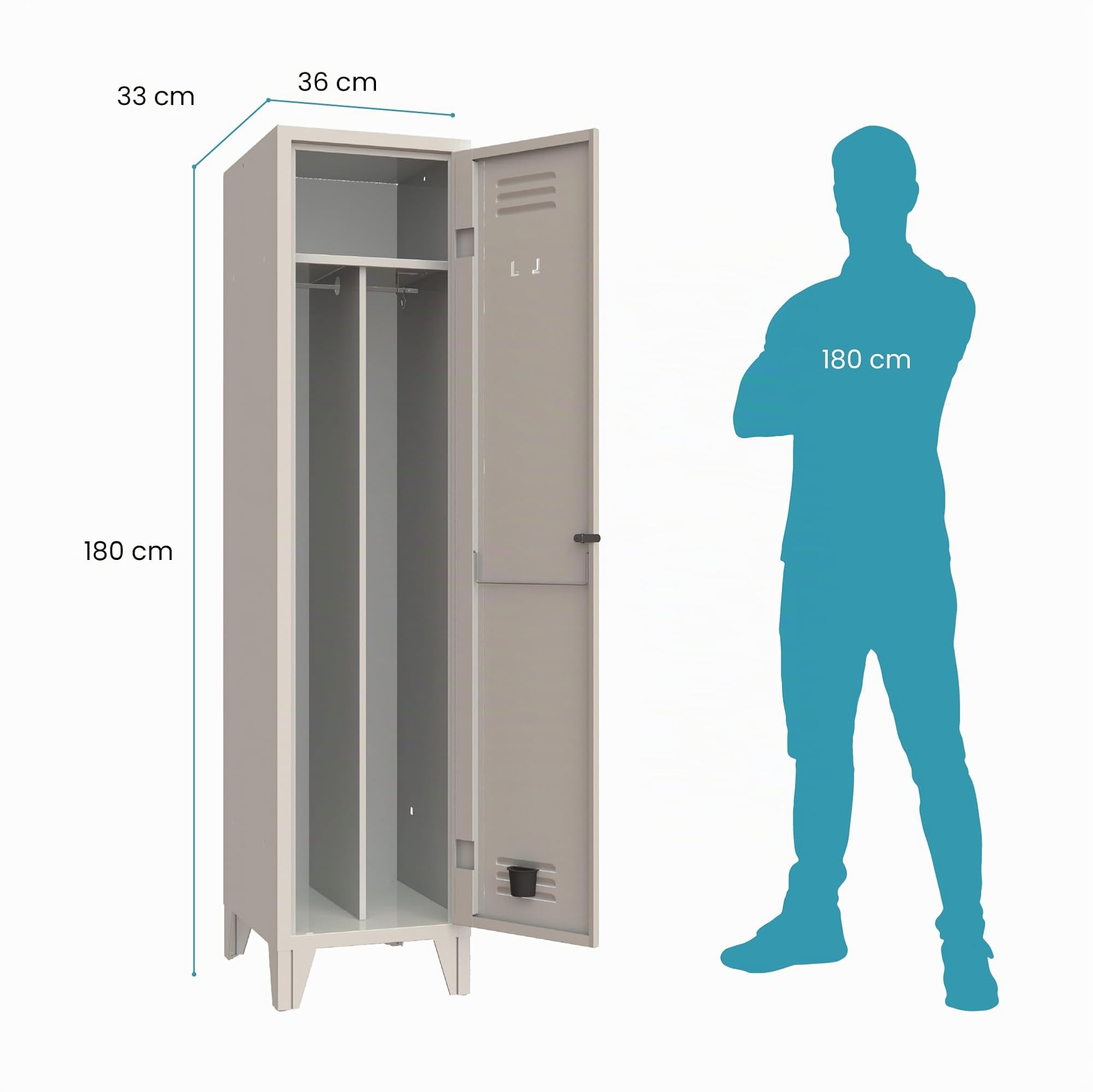 XLOCKERS Armadio Spogliatoio Monoblocco 1 Posto in Metallo Robusto, con Divisorio Sporco e Pulito - 36x33x180cm - Made in Italy