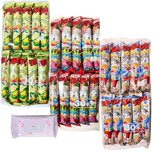 【うまい棒3種】やおきん 3種類 各30本 コーンポタージュ味 ・ たこ焼味 ・ チーズ味 計 90本 + オリジナルウエットテッシュ